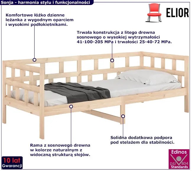 Łóżko dzienne z naturalnego drewna 80x200 A2-L85