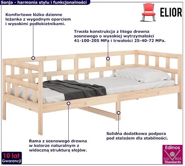 Łóżko dzienne z naturalnego drewna 80x200 - Sonja 3X