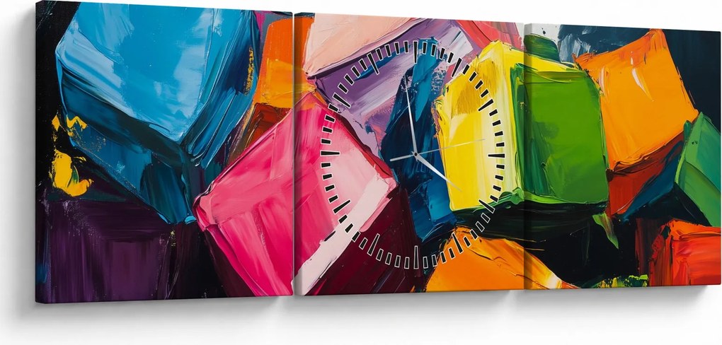 Obraz - Kolorowe kostki (z zegarem) (90x30 cm)