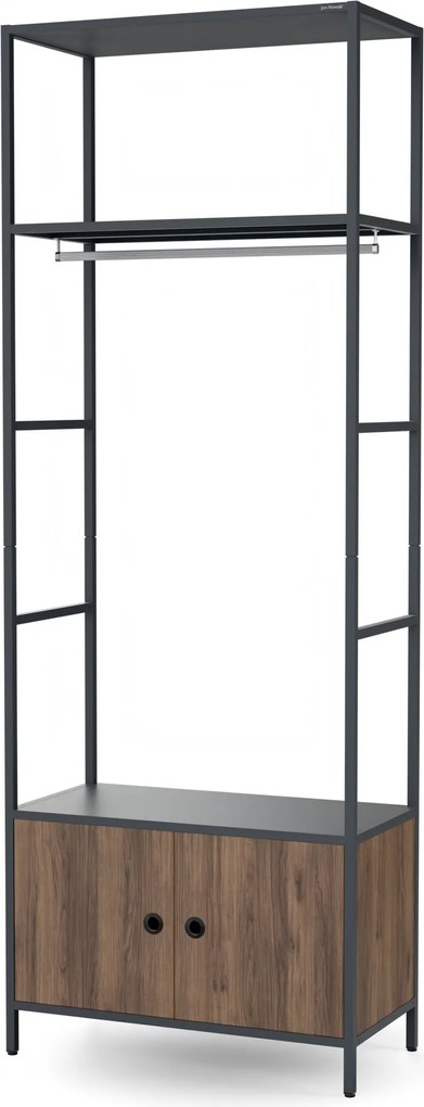 Regał biurowy otwarty z drążkiem na ubrania, do recepcji i poczekalni, metalowy, antracytowy/orzech, 800x2200x400 mm: ARIEL Eco Design