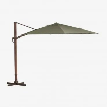 Parasol 290 Cm Z Tkaniny I Aluminium Cannes Intensywna Zieleń Oliwkowa – Ciemne Drewno - Sklum