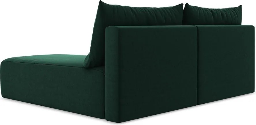 Ciemnozielony aksamitny rozkładany narożnik ze schowkiem (prawostronny/z szezlongiem) Kalena – Makamii