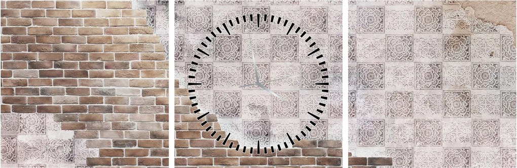 Obraz - Ceglana ściana (z zegarem) (90x30 cm)