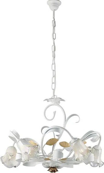 Kosz na żyrandol z żelaza lakierowanego na biało, w stylu shabby white, 5 świateł, 142 Ø65 BL274-5-BCO