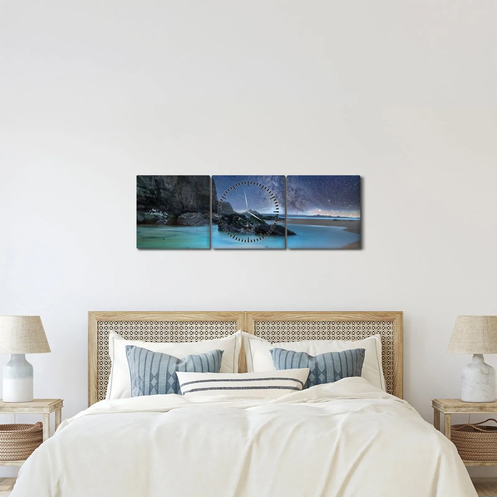 Obraz plaży (z zegarem) (90x30 cm)