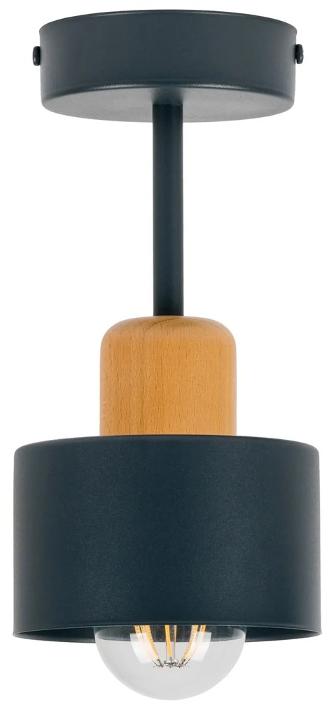 Antracytowa lampa sufitowa, jednopunktowy spot DBU1010AN z drewna i me