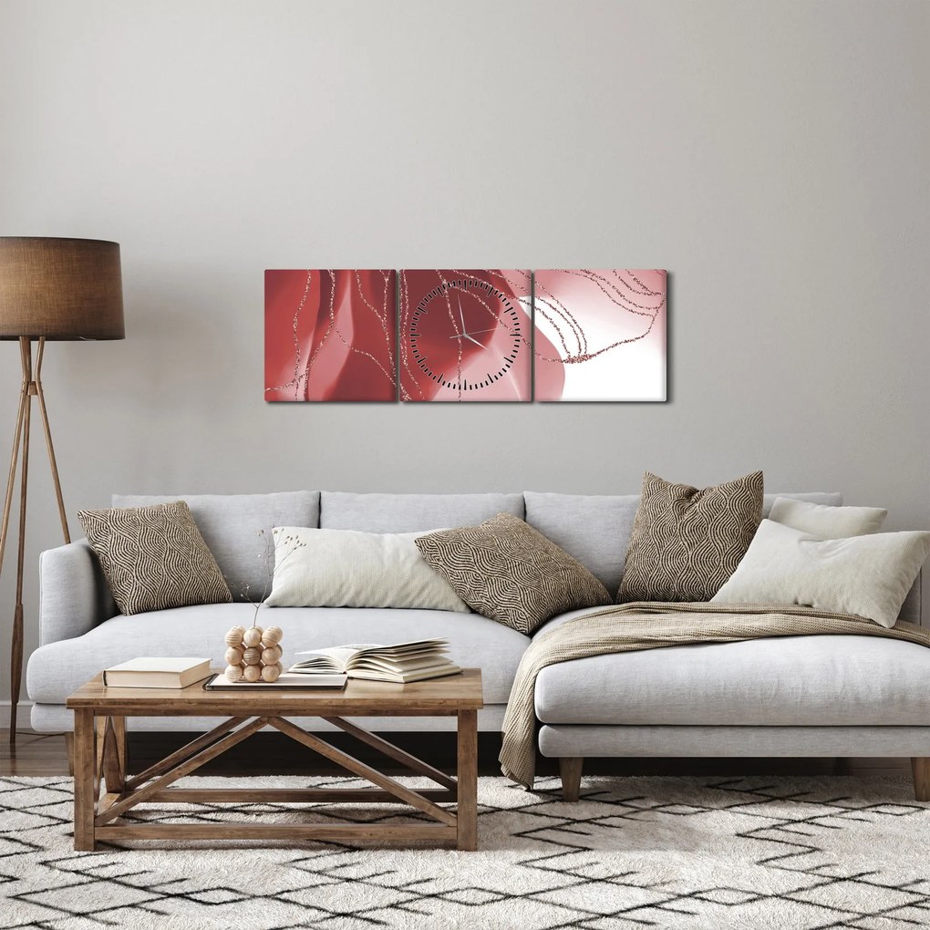 Obraz - Czerwony abstrakcyjny kwiat N⁰1 (z zegarem) (90x30 cm)