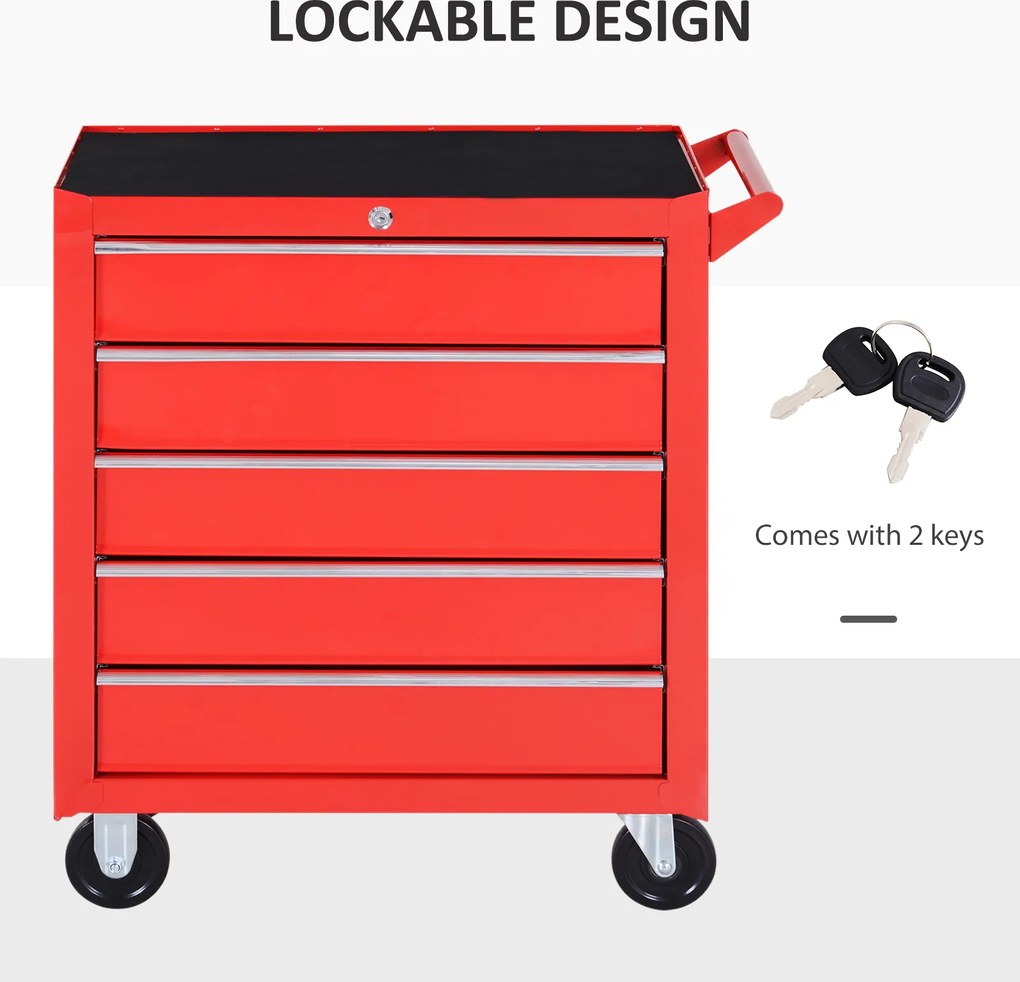 DURHAND Szafka na kółkach, Szafka narzędziowa do garażu, schowka, Stal, 69Dł x 33Szer x 75Wys cm, Czerwony
