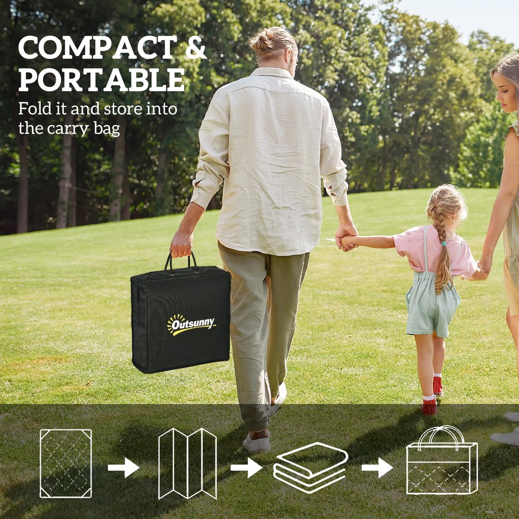 Składany, wodoodporny dywan zewnętrzny Outsunny w stylu boho z torbą, 182 x 274 cm, Czarny+Biały