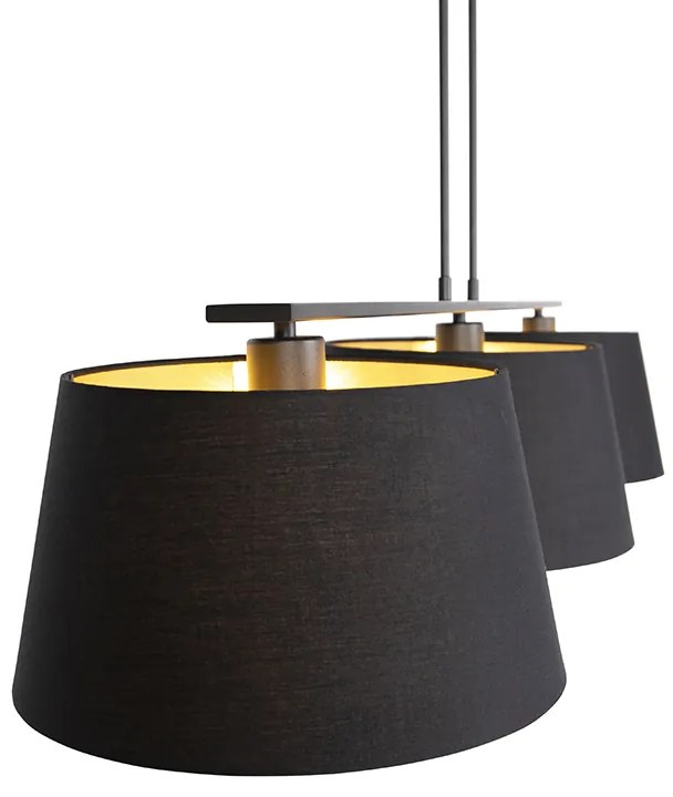 Lampa wisząca z abażurami z bawełny w kolorze czarnym i złotym 32 cm - Combi 3 Deluxe Nowoczesny Oswietlenie wewnetrzne