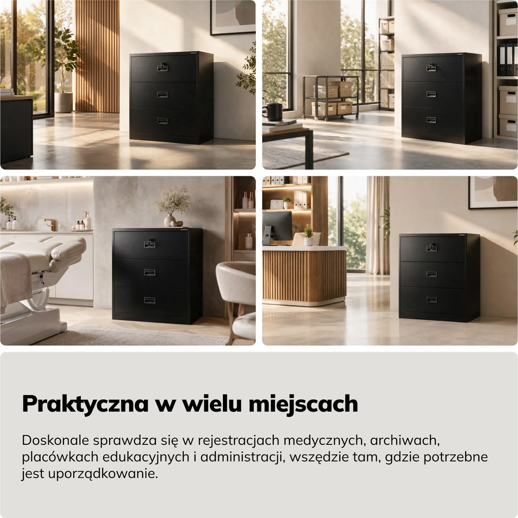 Szafa kartotekowa metalowa z 3 szufladami czarna, 900x1020x600 mm: SARA XL V3