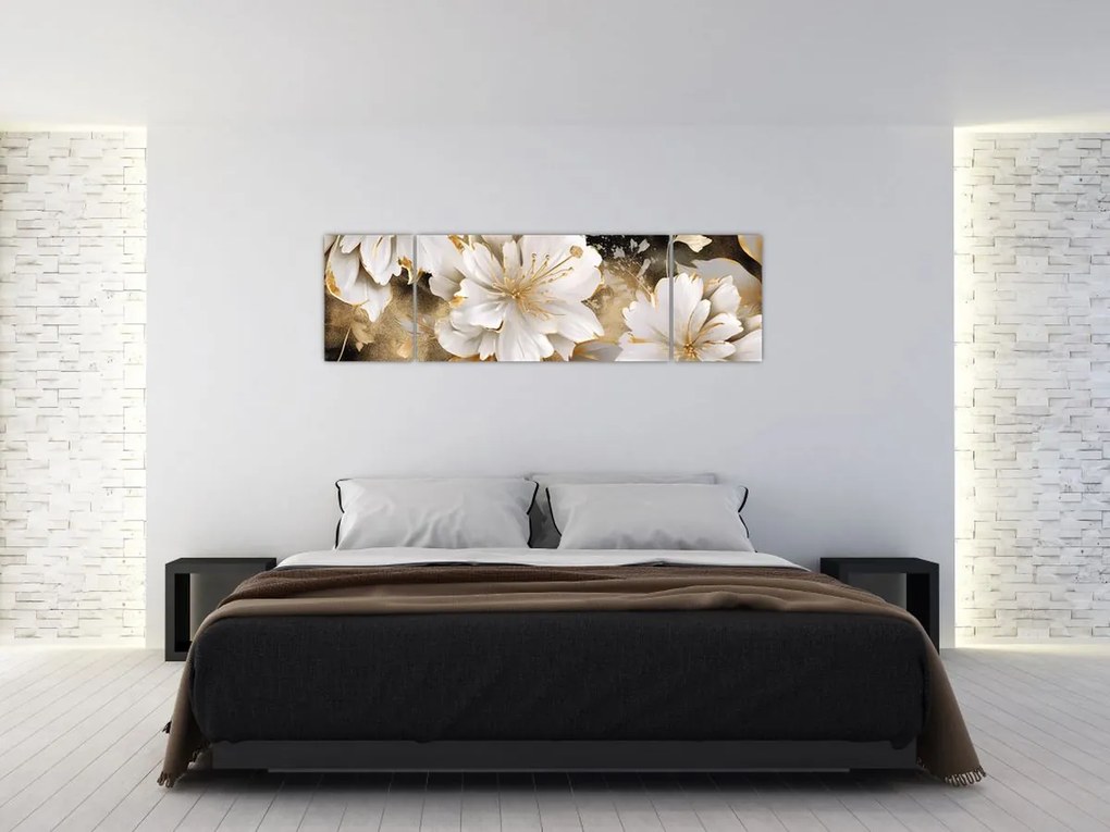 Obraz - Kwiaty w kolorze złotym (170x50 cm)