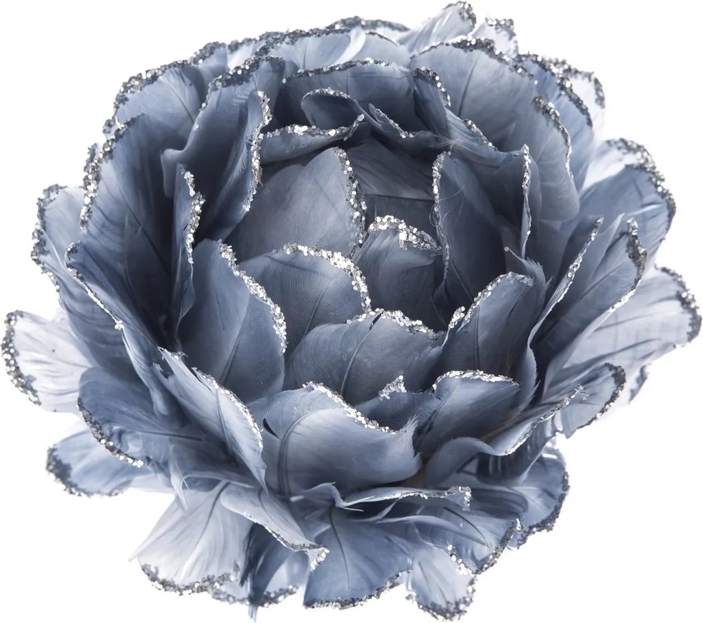 Ozdoba świąteczna Szary kwiat 10 cm, pióra, zklamrą