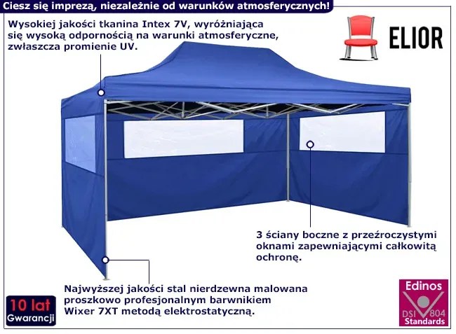 Niebieski namiot ogrodowy z oknami B8-S09