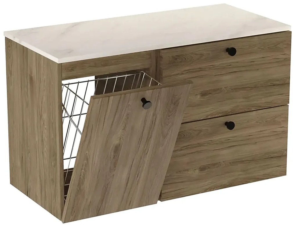 Szafka pod umywalkę z koszem orzech + marmur K5-C16