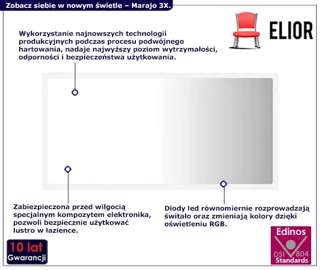 Wiszące lustro LED w białej ramie - Marajo 3X