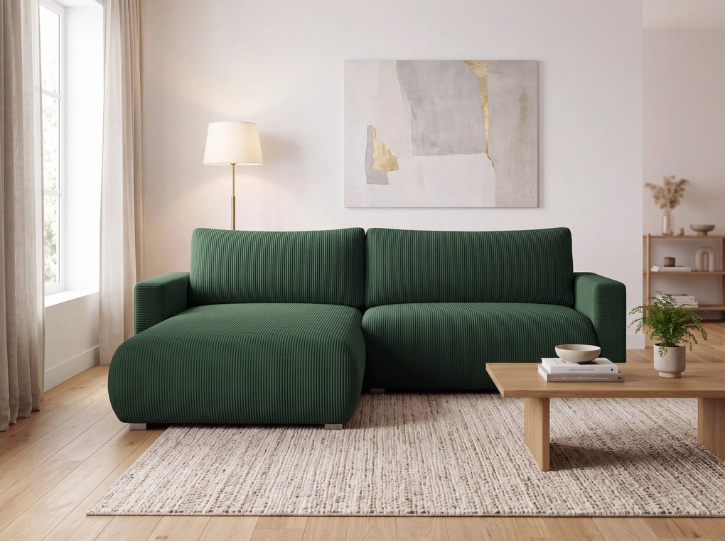 Ciemnozielona rozkładana narożna sofa TAFIRA, dwustronna