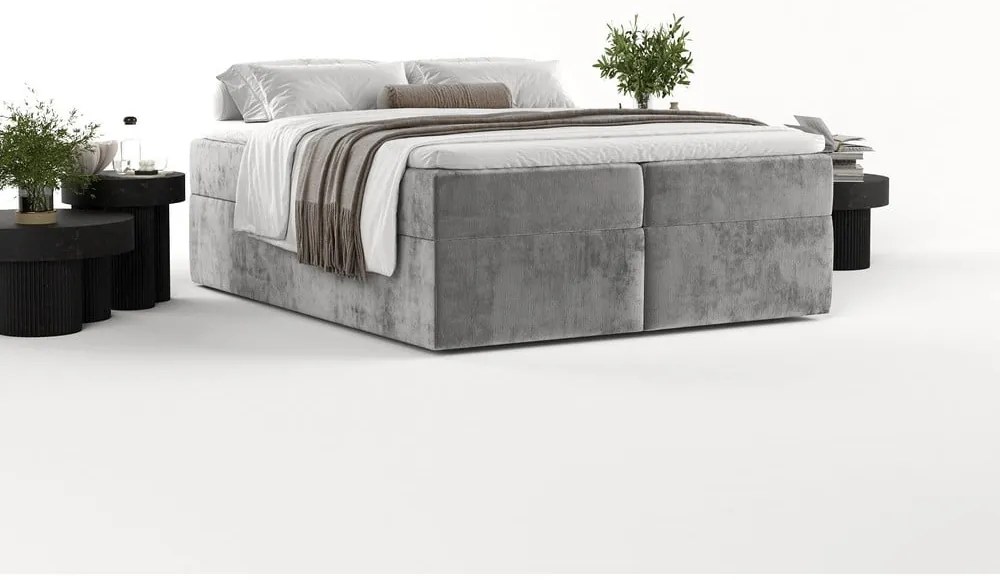 Szare łóżko boxspring ze schowkiem 160x200 cm Yoko – Maison de Rêve