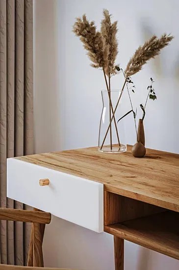 Biurko z szufladą w stylu skandynawskim dąb craft + biały - Esto 5X
