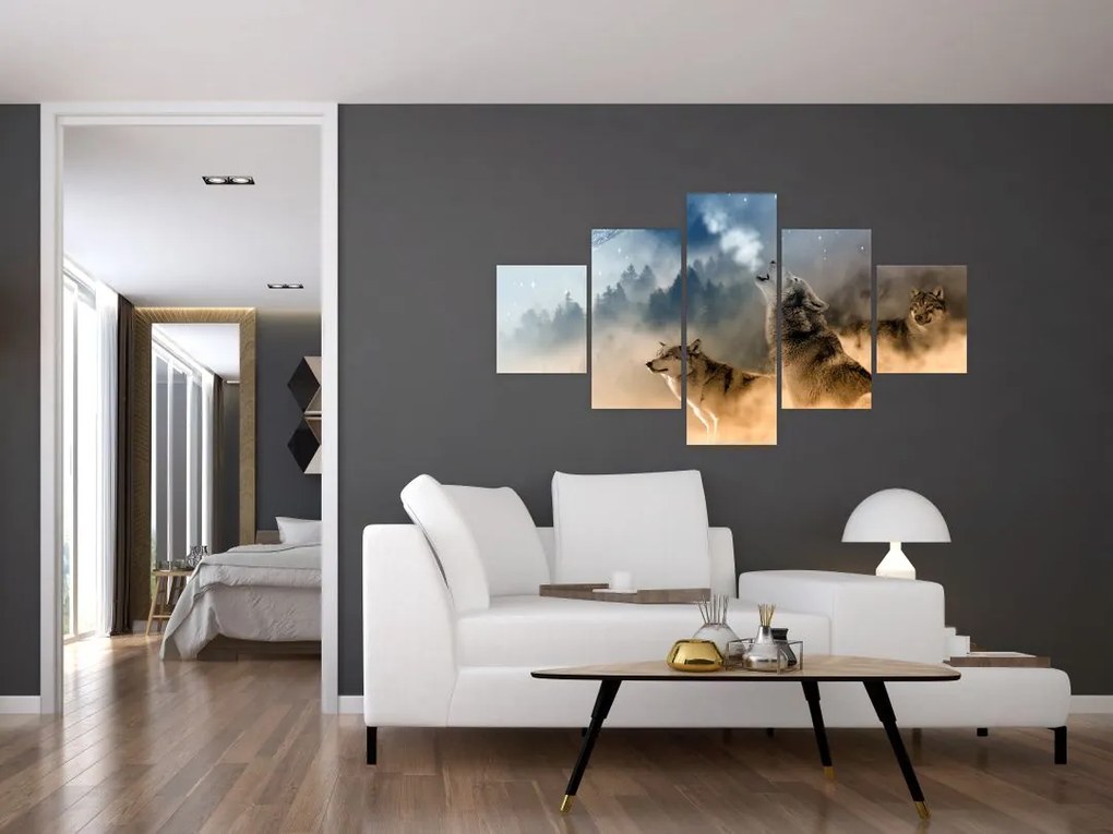 Obraz - wilki wyjące do księżyca (125x70 cm)