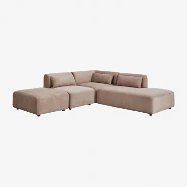 Sofa Modułowy Narożny 3-częściowy Z Prawym Szezlongiem I Pufem Fogler Sztruks Brąz Karmelowy - Sklum