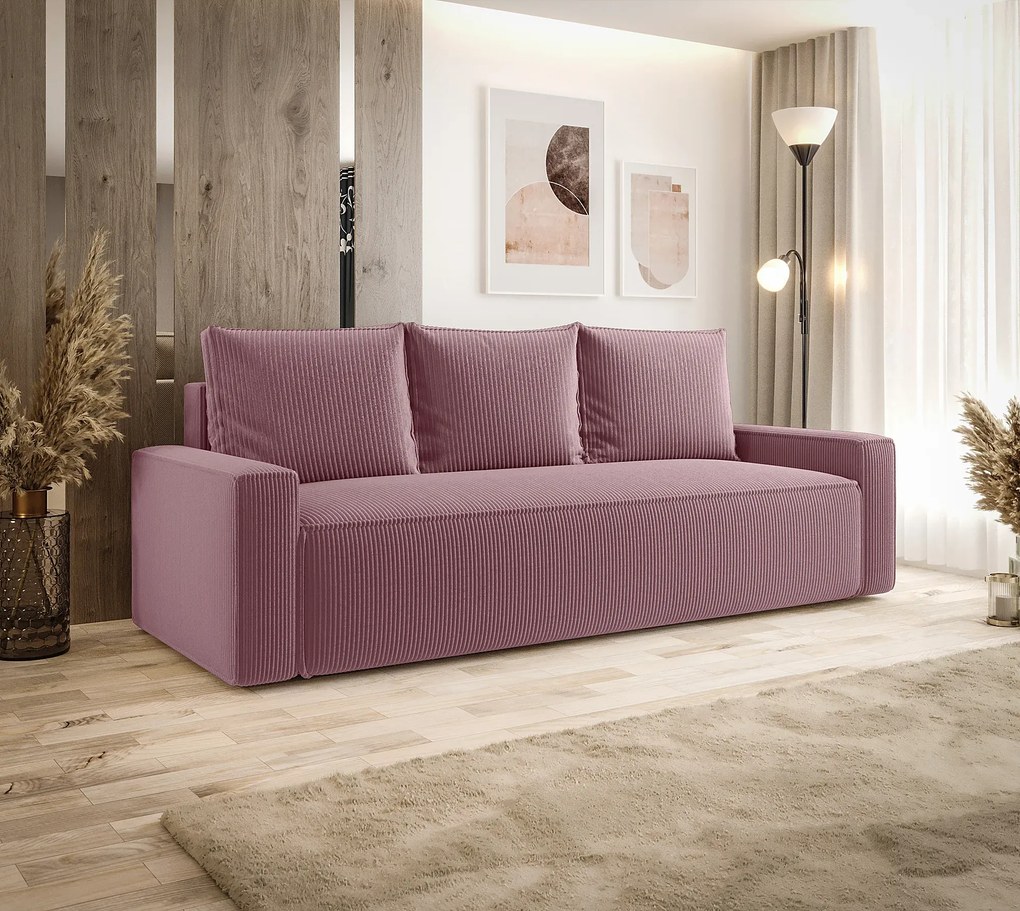 Różowa sofa rozkładana z pojemnikiem L2-P16