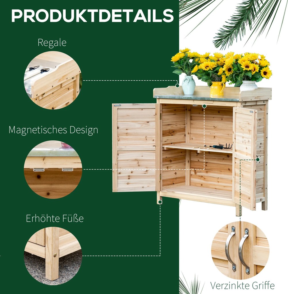 Outsunny szafa ogrodowa drewniana szafa na narzędzia szafa z 2 półkami szopa na narzędzia szopa ogrodowa na zewnątrz kolor naturalny 83 x 40 x 92 cm