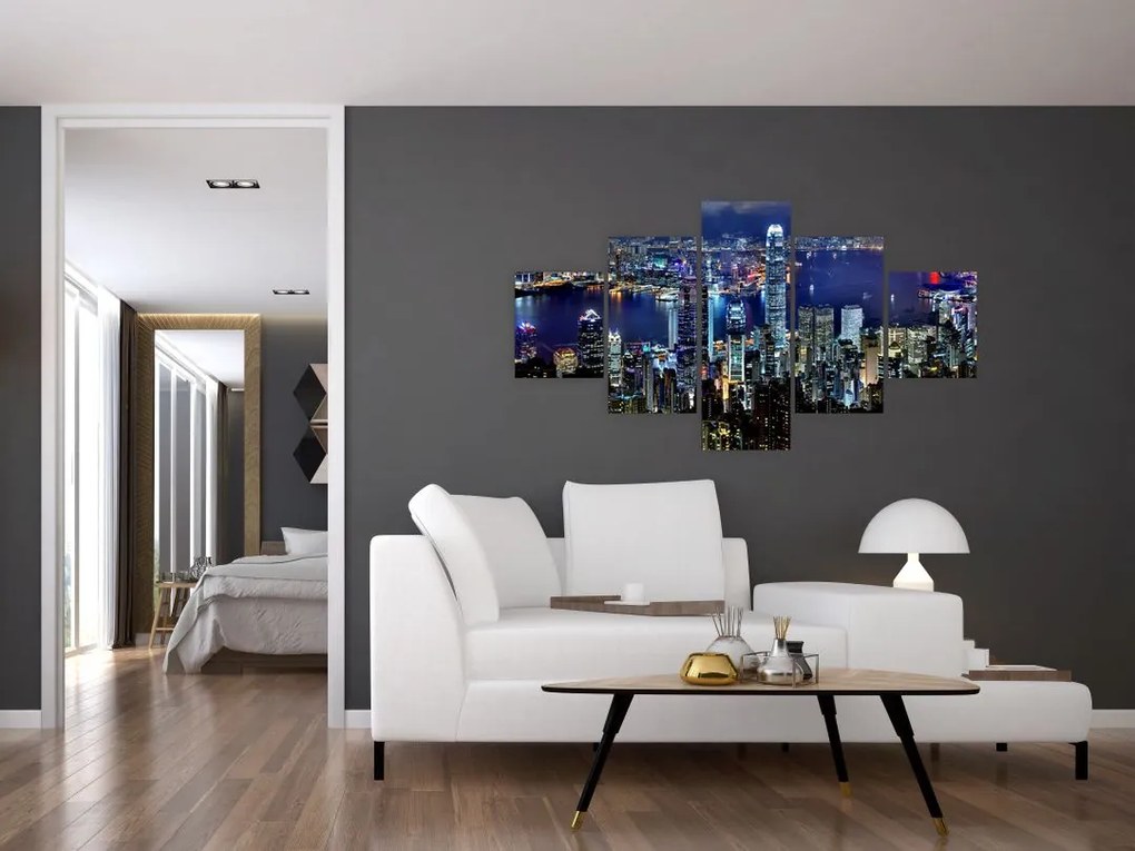 Obraz drapaczy chmur w nocy (125x70 cm)