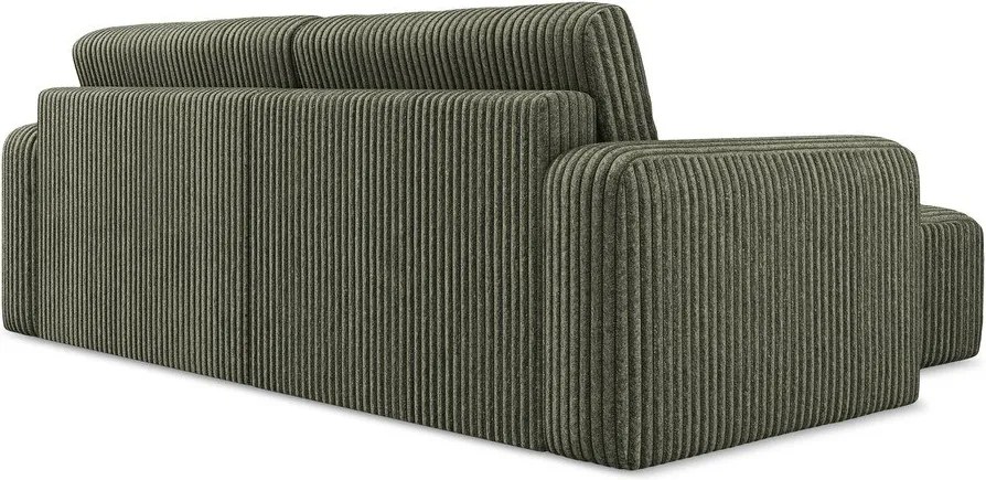 Zielony sztruksowy rozkładany narożnik ze schowkiem (lewostronny/z szezlongiem) Kona – Makamii