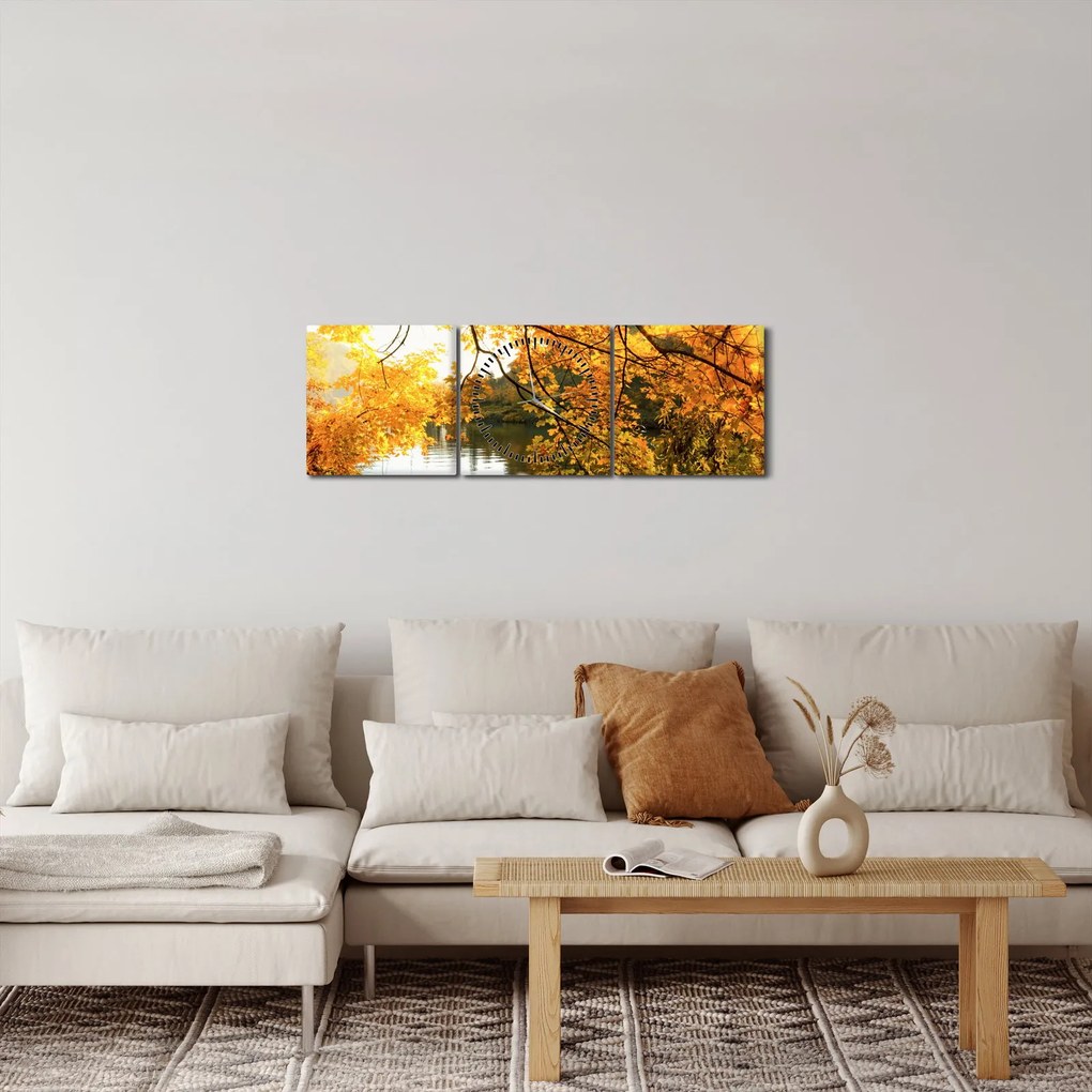 Obraz - Jesienne drzewo (z zegarem) (90x30 cm)