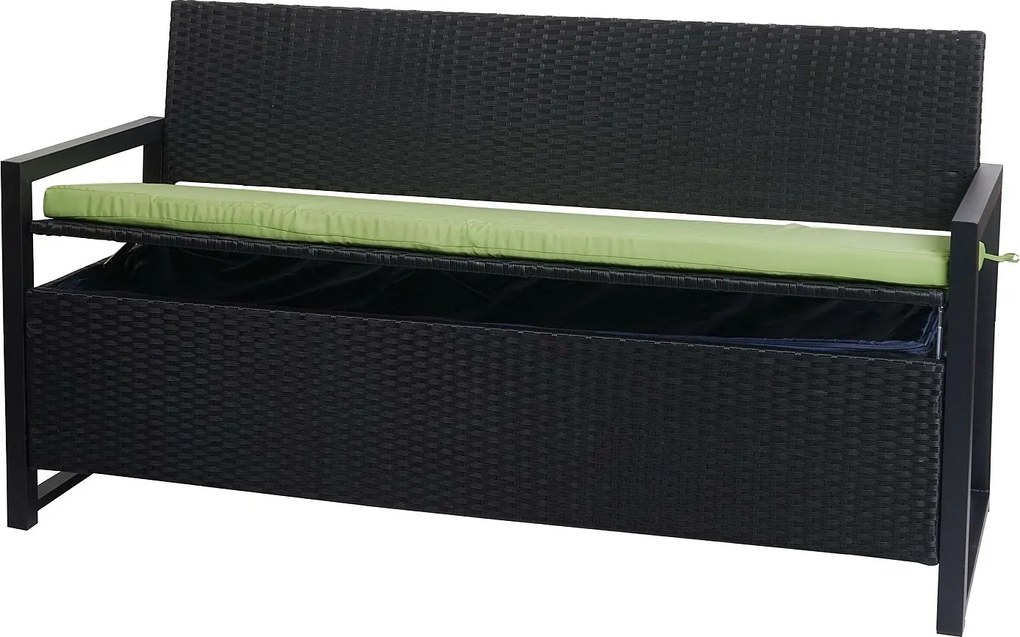 Ławka 3-osobowa z polirattanu MCW-F39,  antracyt, poduszki zielone