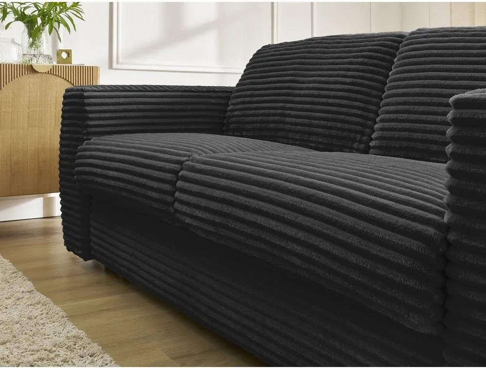 Czarna sztruksowa sofa do spania/rozkładana 240 cm Hugo – Bobochic Paris