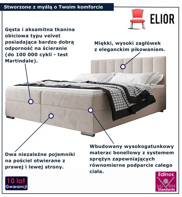 Beżowe łóżko kontynentalne z pojemnikiem 5 rozmiarów W2-C37