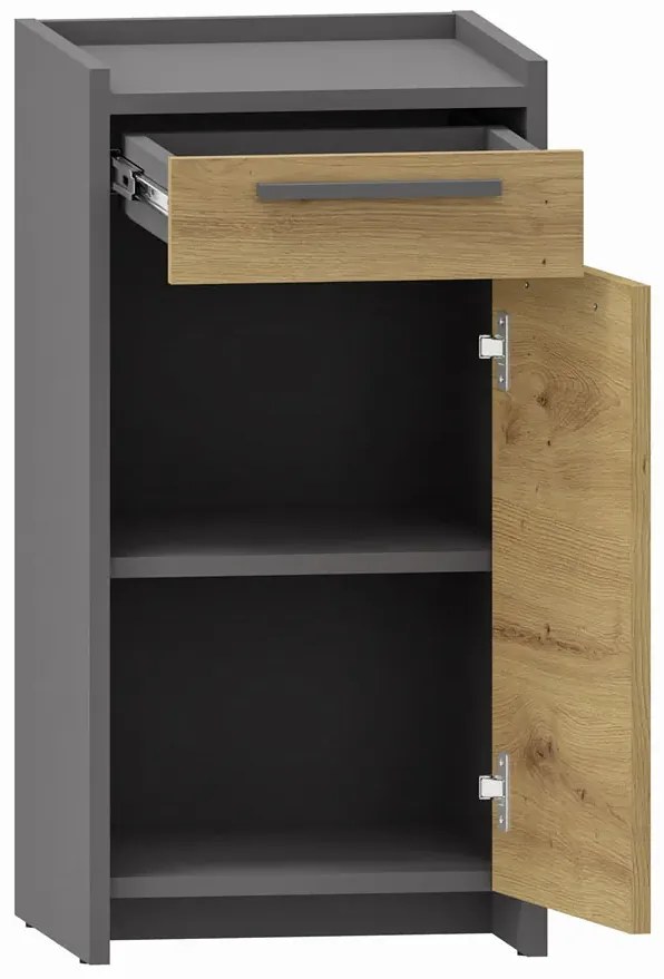 Nowoczesna komoda z szufladą oraz półką dąb artisan + antracyt W3-B67