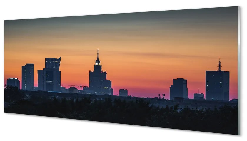 Obraz na szkle Warszawa Zachód słońca panorama