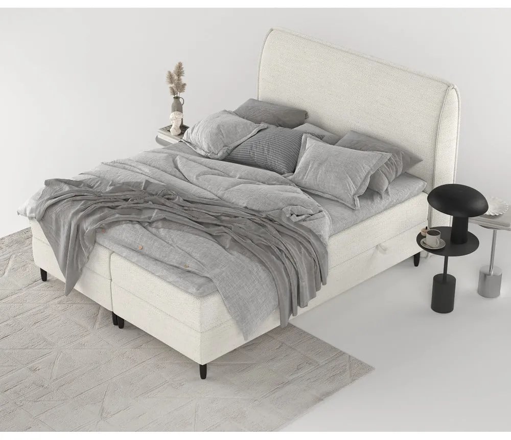 Kremowe łóżko boxspring ze schowkiem 160x200 cm Melba – Maison de Rêve