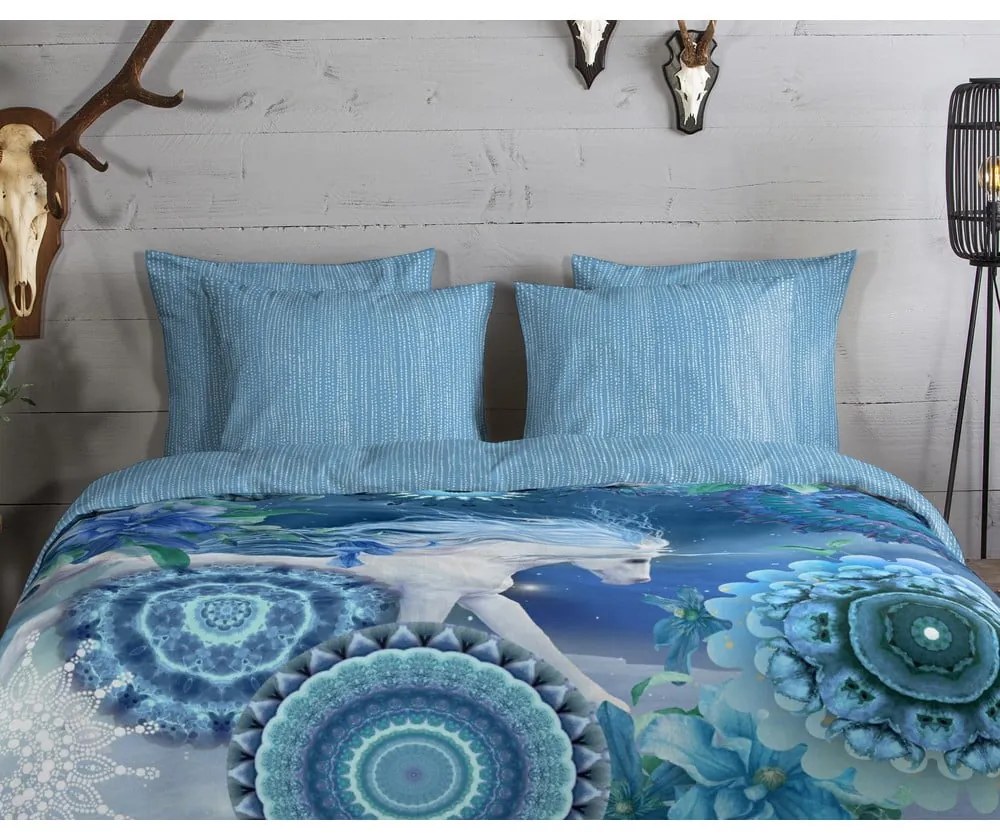 Niebieska flanelowa pościel jednoosobowa 140x200 cm Lumi – HIP