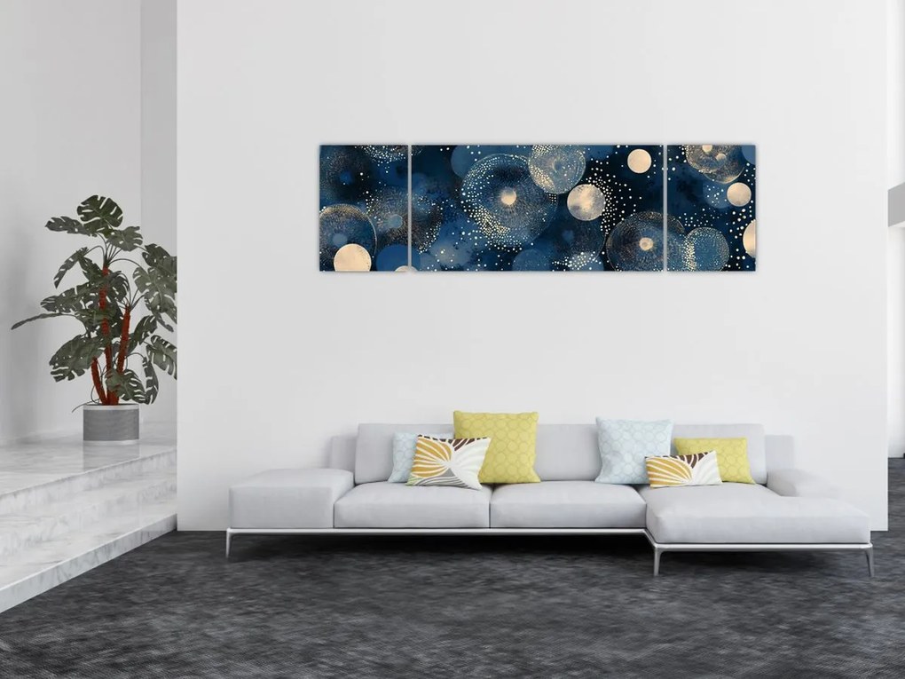 Obraz - Niebiesko-złote pierścienie (170x50 cm)