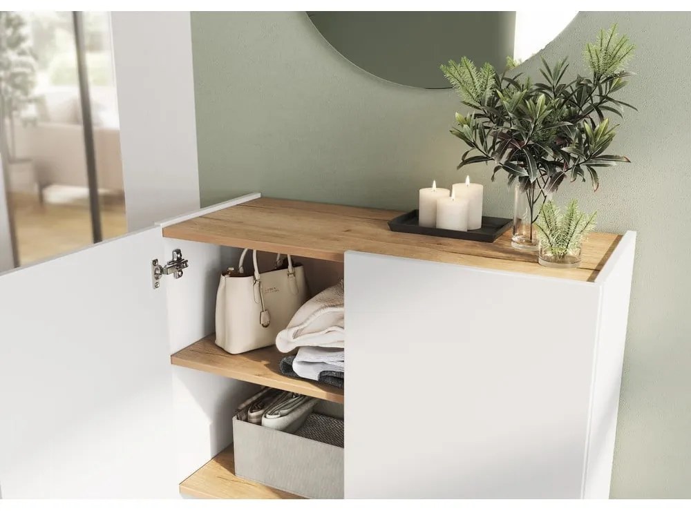 Biała szafka w dekorze dębu 74x105x33 cm Alviano – Germania