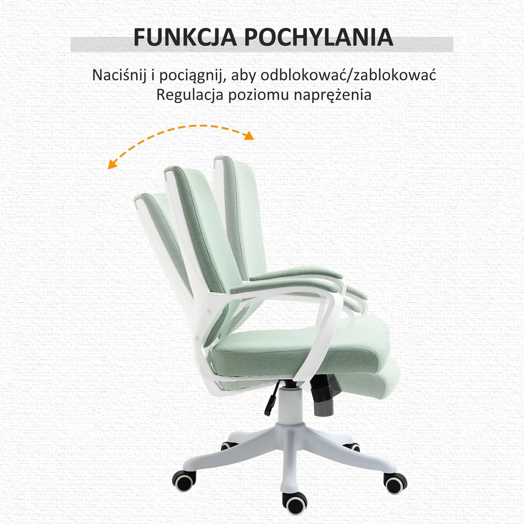 Vinsetto Fotel biurowy obrotowy z regulacją wysokości grubo wyściełany zielono-biały poliester | Aosom PL