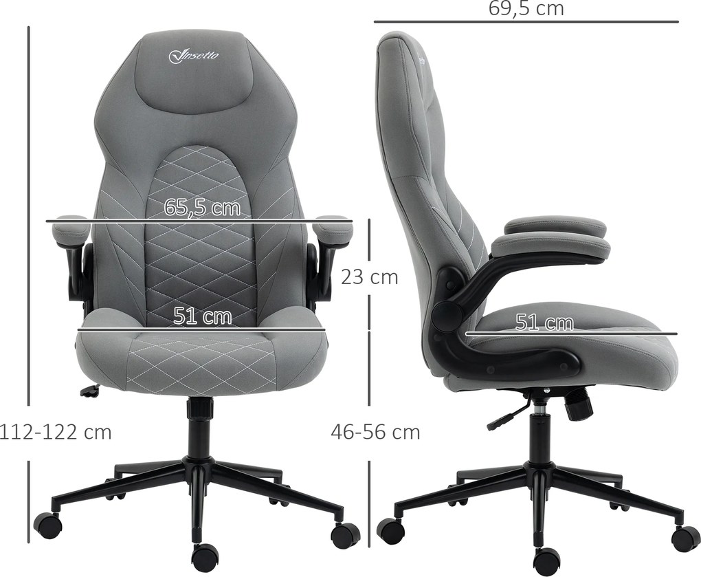 Vinsetto Krzesło Biurowe do Biurka Regulacja Wysokości Podłokietnik 3D 3 Poziomy Siateczka Szare | Aosom PL