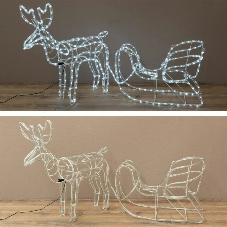 Świąteczna dekoracja renifer z saniami, zimna biel, 140 cm
