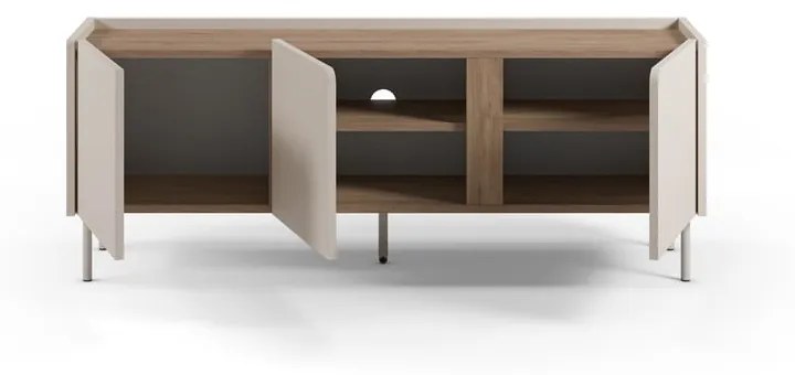 Kremowo-naturalna szafka pod TV w dekorze dębu 140x53x35 cm Lucile – Marckeric