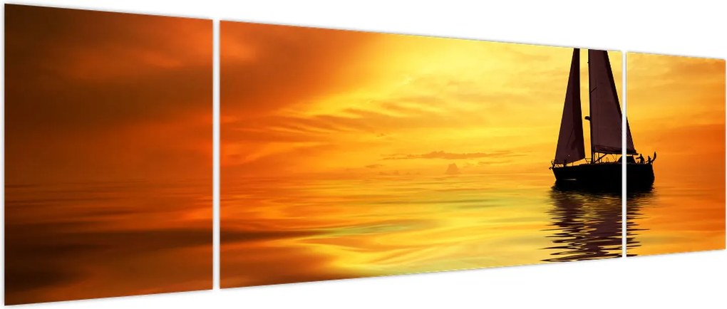 Obraz - Żaglówka o zachodzie słońca (170x50 cm)