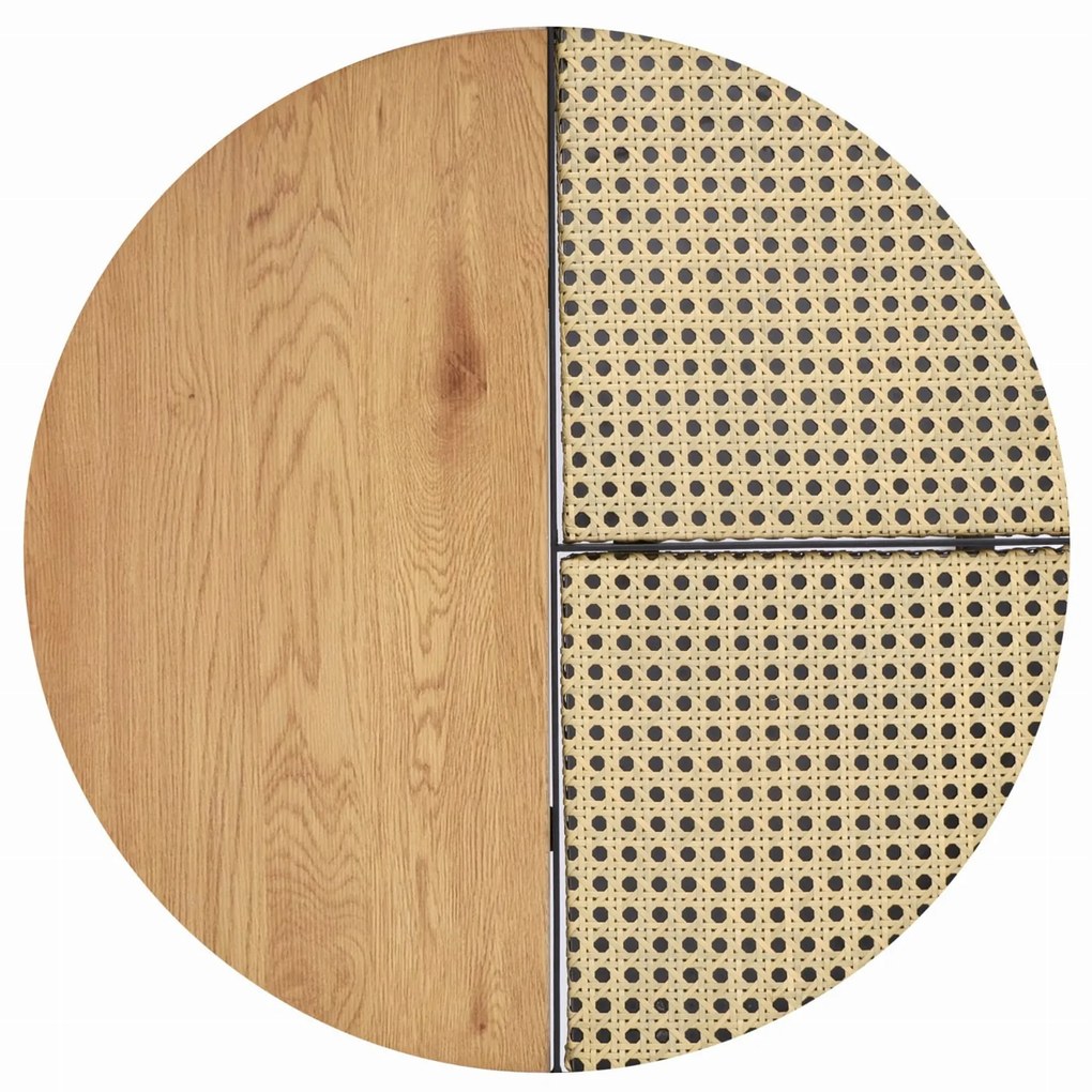 GARMINA zestaw 2 ław dąb złoty, czarny, rattan, okrągła, boho, loft