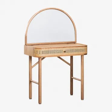 Tocador Z Lustrem Z Forniru Dębowego Edwina Naturalna - Sklum