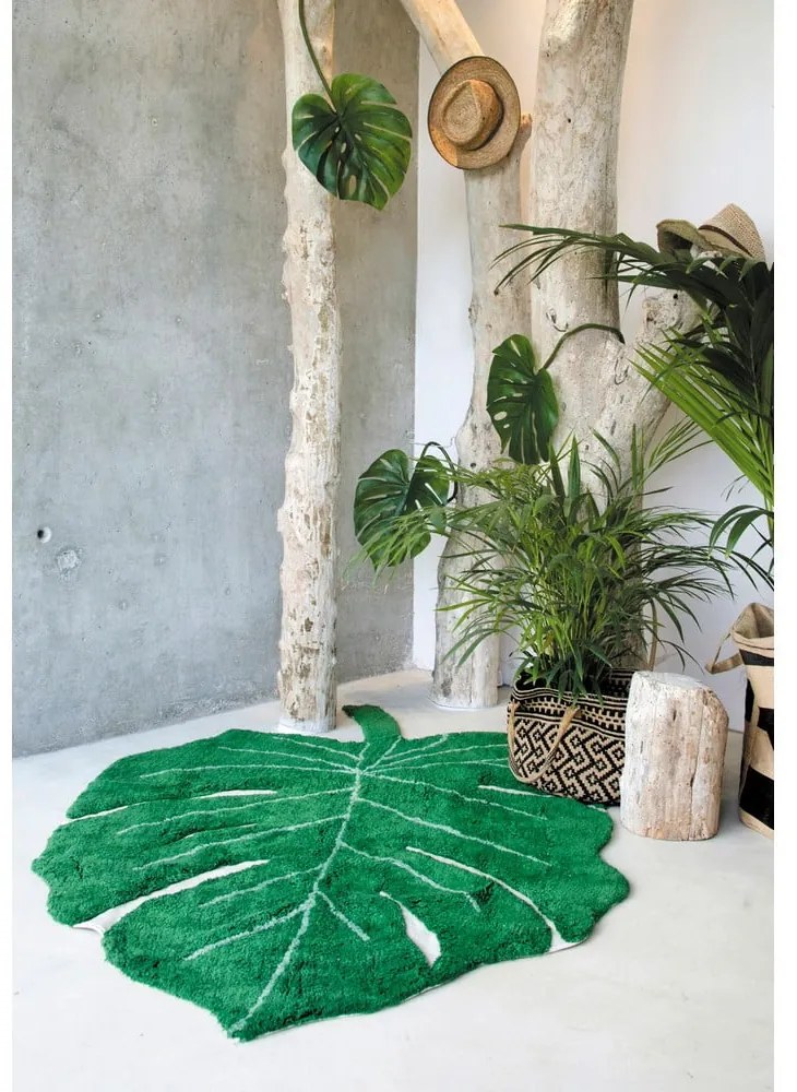 Ciemnozielony bawełniany dywan dziecięcy tkany ręcznie odpowiedni do prania 120x180 cm Monstera Leaf – Lorena Canals
