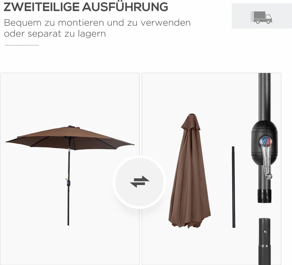 Outsunny Parasol Ogrodowy Zginany z Korbką 180m² Poliester Wysoka Odporność Brązowy | Aosom PL