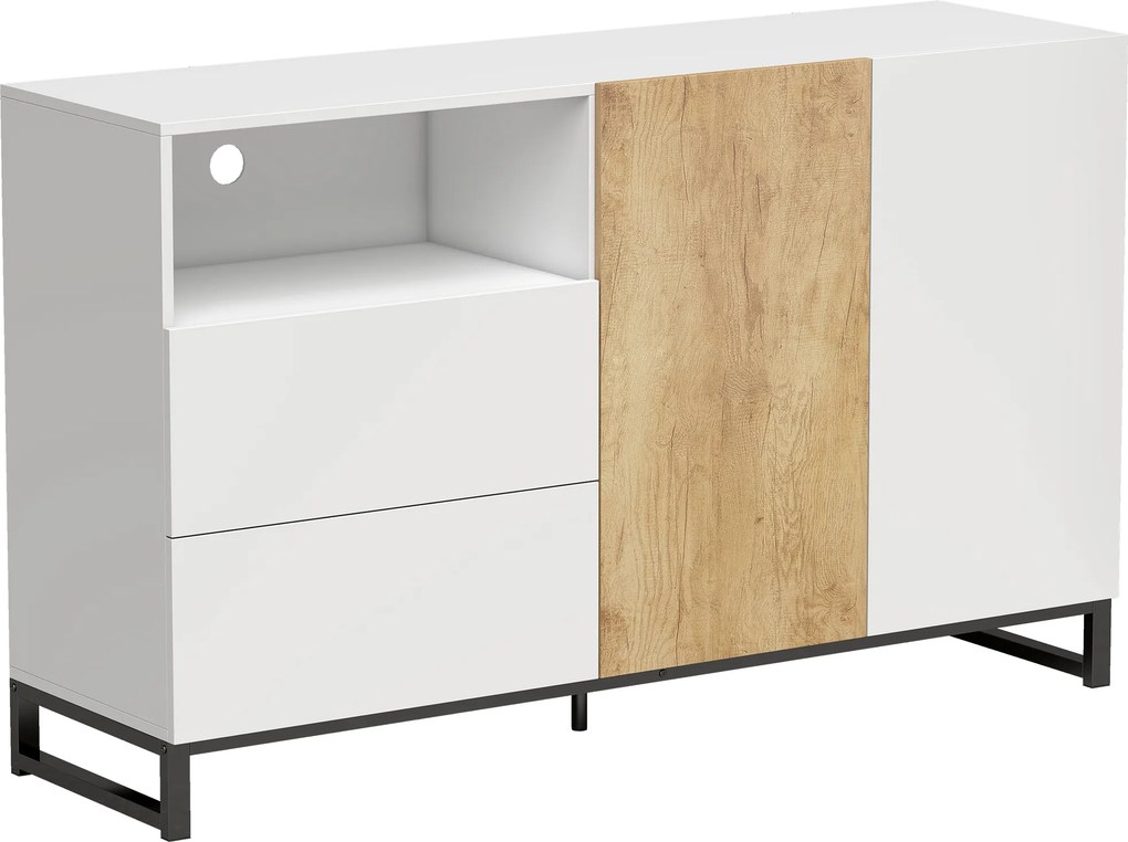 HOMCOM Komoda nowoczesna szafka do przechowywania z 2 drzwiami Soft-Close i 2 szufladami 140x40x85 cm, biały | Aosom PL