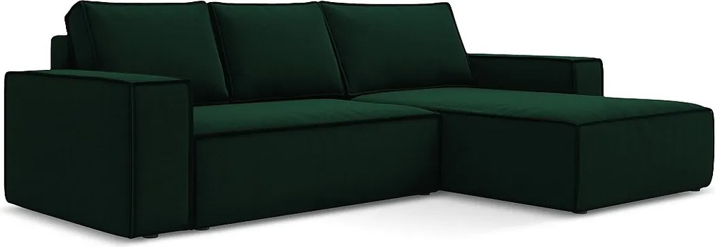 Narożnik prawostronny z funkcją spania - z tkaniny welwetowej - butelkowa zieleń - KIMO